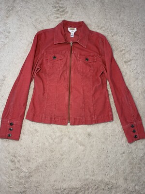 Talbots Women's Small Corduroy Jacket Pink/Coral Cotton Stretch Full Zip 