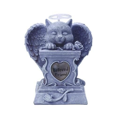 9.84" Resin Angel Cat Memorial Stone Garden Statue Solar Battery Outdoor Decor - Picture 1 of 9