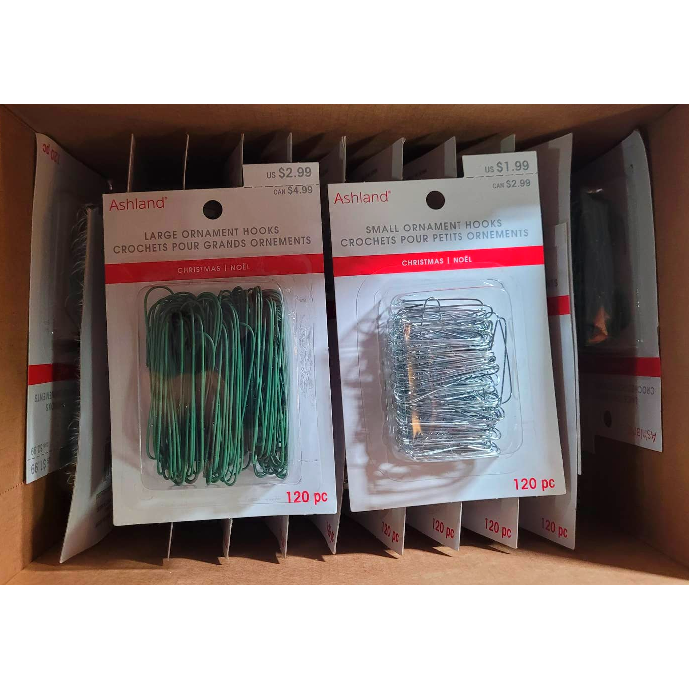 Lot of 22 Packs of Ashland Ornament Hooks Small Silver Large Green