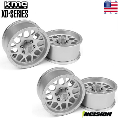 Incision IRC00111 Aluminum KMC XD820 Grenade 1.9 Beadlock Wheels Silver (4)