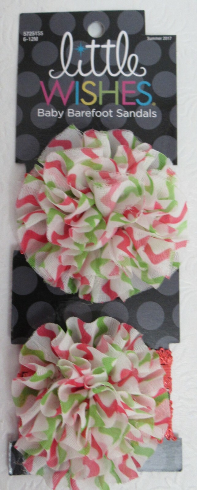 Little Wishes Baby Barefoot Sandals Sz. 6-12 Months Rosette Pink & Green 
