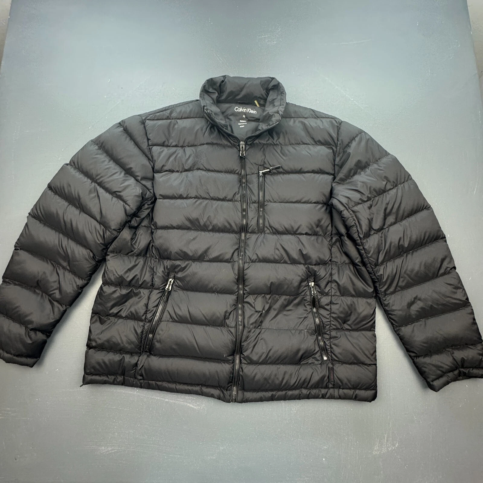 Calvin Klein Puffer Jacket Men’s XL Black Packable Lightweight Down Zip Up Coat