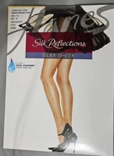 Hanes NYLONSilk Reflections Silky Sheer Control Top Reinforced Toe CD Barely Blk