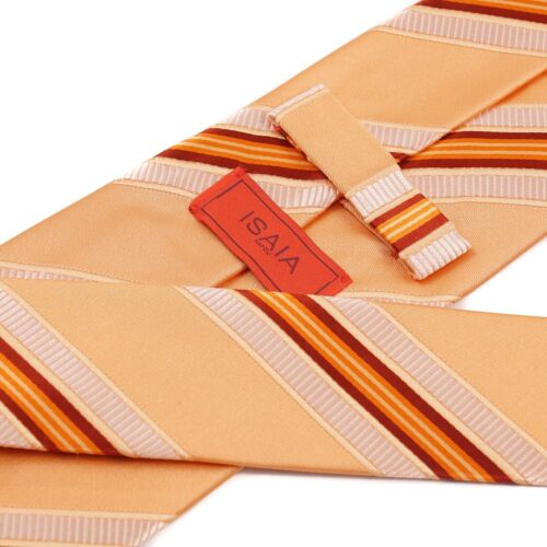 Isaia Napoli Sherbet Silk Tie with Orange and Red Woven Ribbon Stripe New - Picture 3 of 4