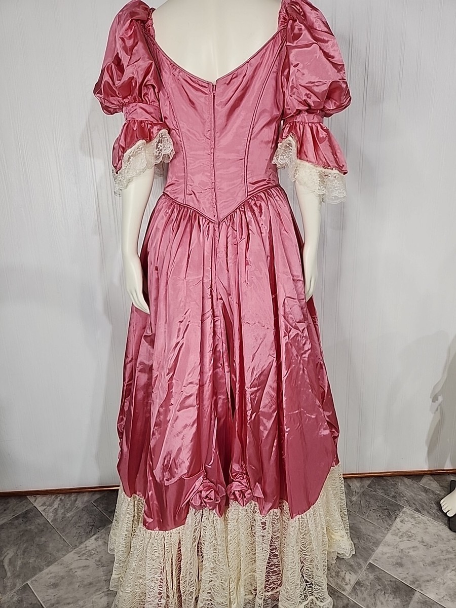 Vintage 1970s Big Pink Lace Southern Belle Prom Party Event Dress