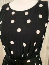 Tahari Sleeveless dress B&W Polkadot Crewneck Waist Tie  Retail $128.00