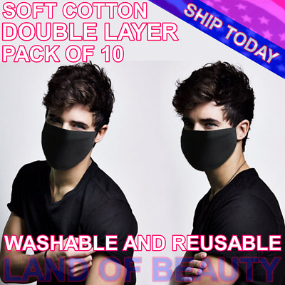10PCS Cotton Face Mask Double Layer Reusable and Washable Unisex Black Color