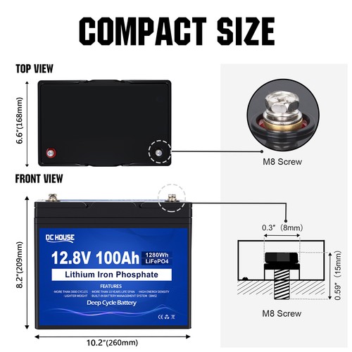 12V 100Ah LiFePO4 Lithium Battery 4000+ Deep Cycle Solar Panel RV Solar - Picture 2 of 9