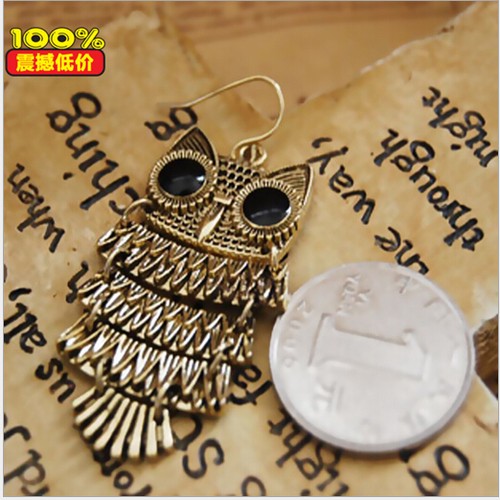 New Retro Vintage Bronze Rhinestone Crystal Owl Pendant Dangle Charm Earrings - Imagen 3 de 3