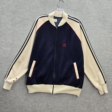 VINTAGE Adidas Men Jacket XL Blue Track 80s Full Zip Logo Trefoil ROC READ