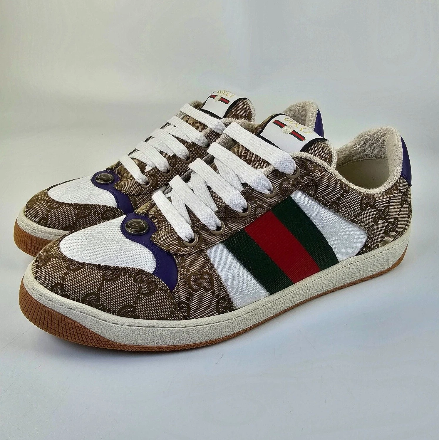 Baskets basses en cuir beige/blanc homme GUCCI Screener neuves