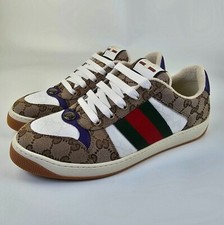 GUCCI Screener 1020 Men's Beige/White Low Top Leather Sneakers New