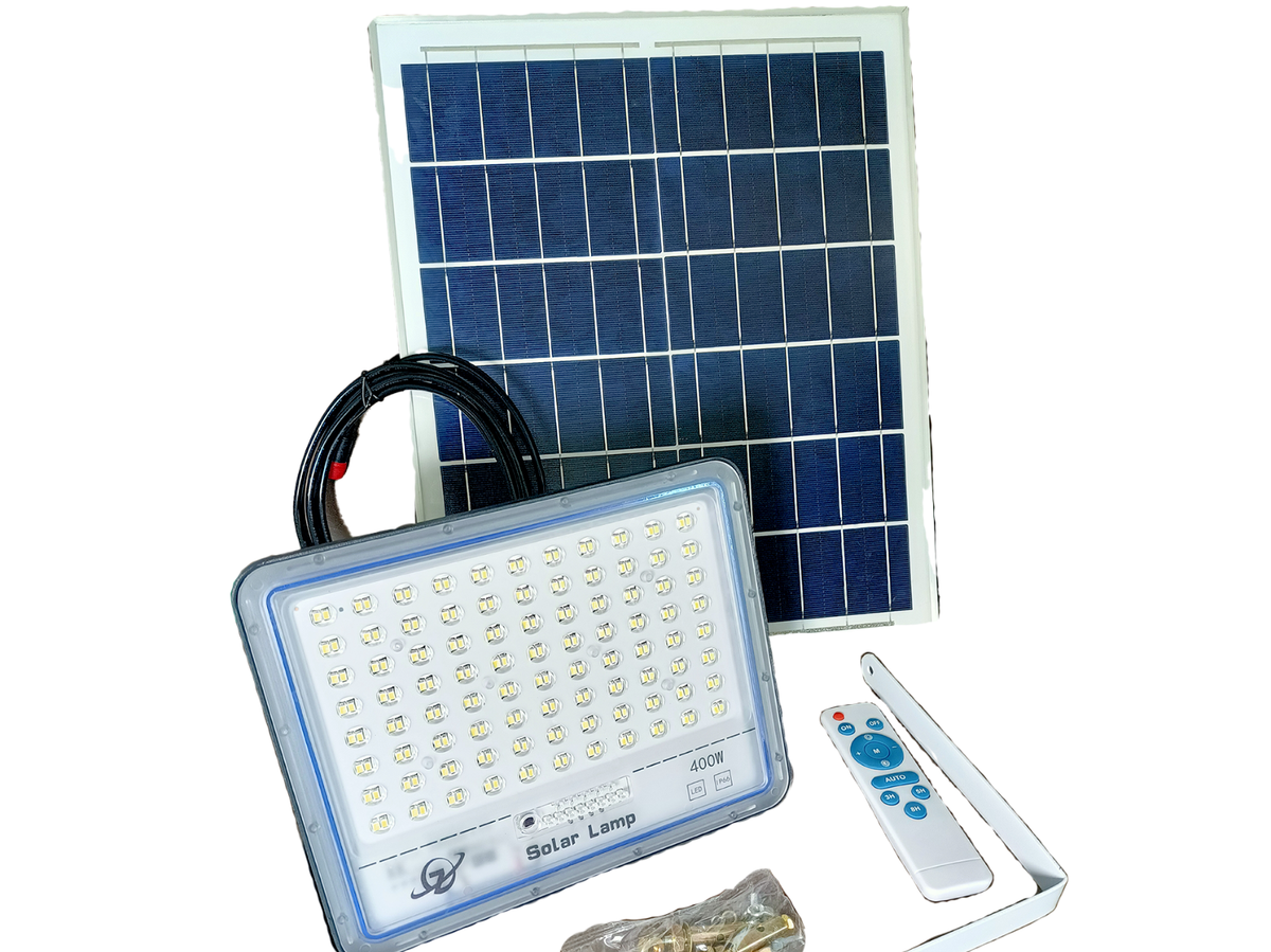 Faro LED 400W Con Pannello Solare, Sensore Crepuscolare E Telecomando – Ricaricabile, Per Esterni