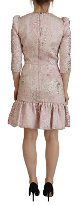 DOLCE & GABBANA Dress Pink Jaquard 3/4 Sleeve Sheath Midi