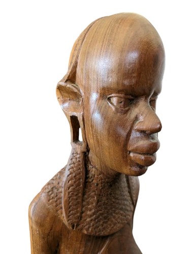 Vintage Tribal African Wood Hand Carved Statue Bust Figurine Mid Century 12.5" - Picture 7 of 8