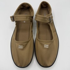 NIB Miu Miu Mary Jane Logo Drill Ballerina Ballet Strap Cotton Flats EU 40