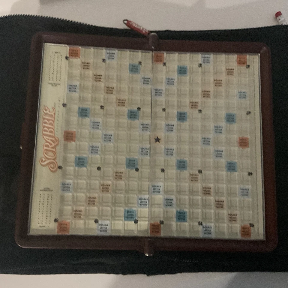 SCRABBLE DELUXE TRAVEL EDITION Board Game Family Road Trip Black Zipper Case - Image 4 of 4