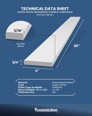 Super White Engineered Marble Threshold Double Bevel for Floor Transitions
