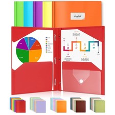 Sooez 6 Pack Pocket Folder with Prongs, Plastic Folders 6 Pack, Bright Colors
