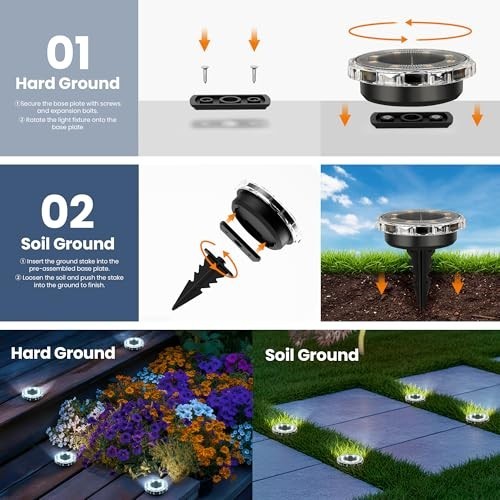 12 Pack Solar Ground Lights Outdoor Pathway Lighting - Cool White LED ...