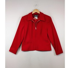 Classic Professional Sag Harbor Womens 8P Red 100 Wool Zip Front Blazer Jacket