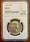 Franklin Half Dollar - 90% SILVER - 1956P - Graded - NGC - MS63