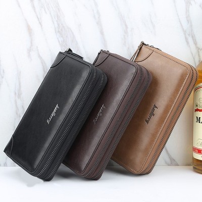 Man's Leather Zipper Clutch Bag Foldable Credit Card Holder Purse Wristband Bag