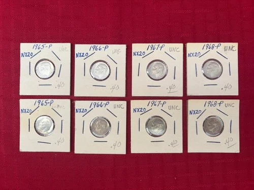 (8) 1965 1966 1967 & 1968 P Uncirculated Roosevelt Dimes. WOW !!!! A++