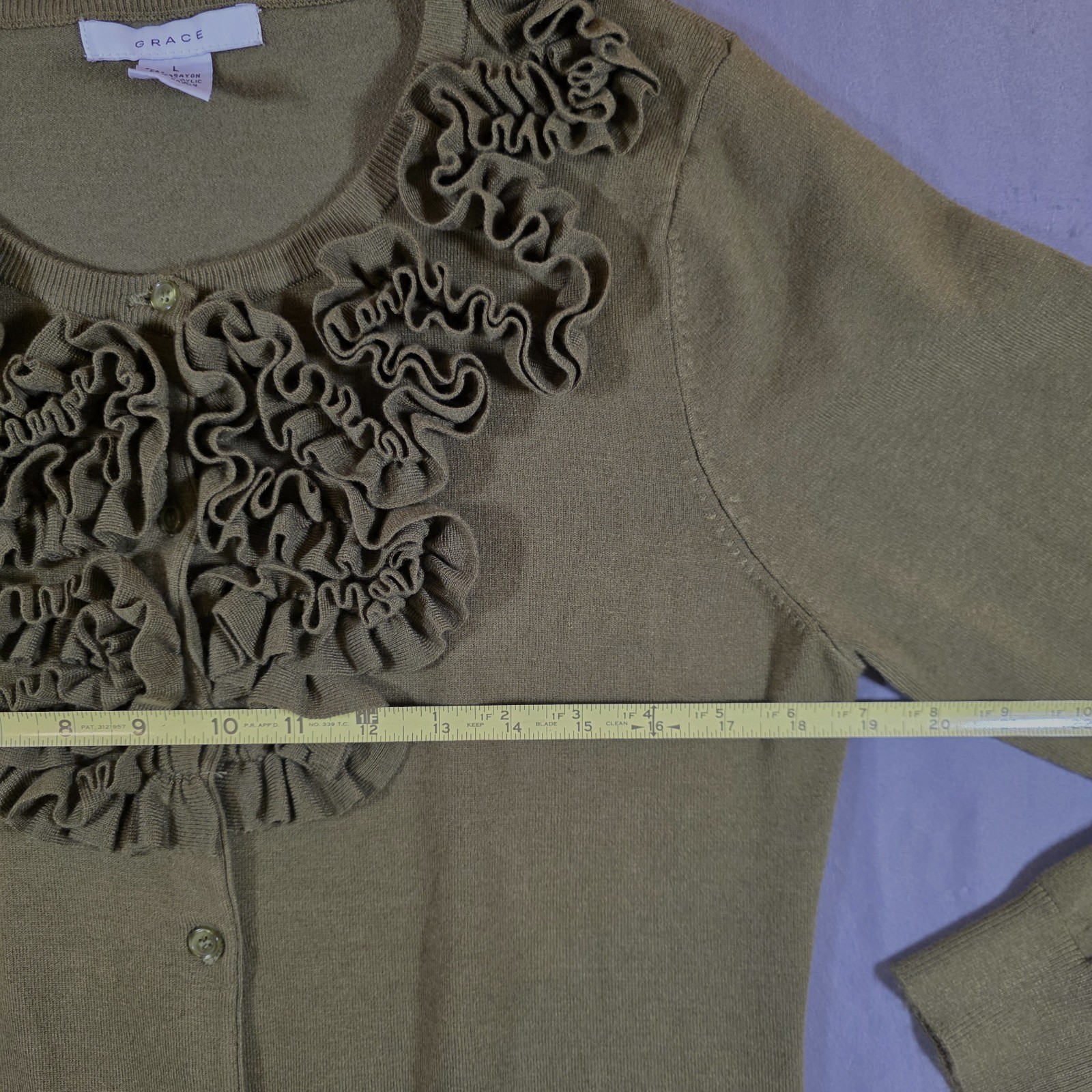 Women’s Grace Elements Olive Green Button Sweater… - image 1
