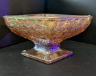 Vintage Indiana Glass Amber Iridescent Carnival Pedestal Diamond Candy Dish Bowl