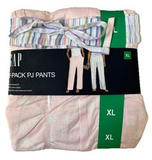GAP Women 2-Pack Pajama PJ Pants Drawstring 100 Cotton Pink Multi Stripe XL NWT