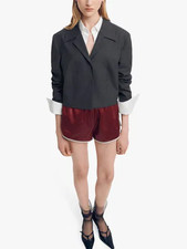 MANGO MNG Women's TEXAS Wool Blend Cropped Blazer Jacket size L