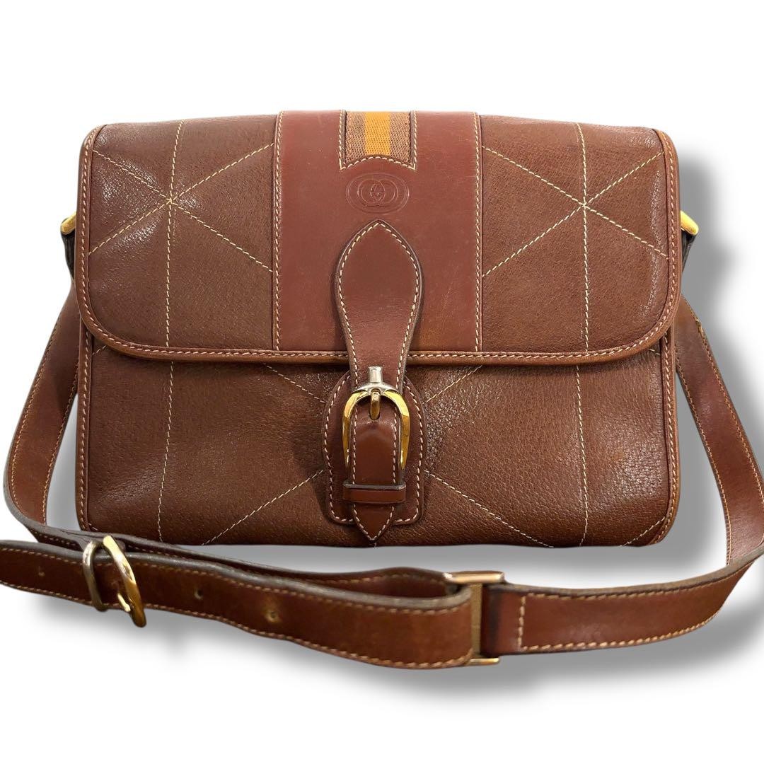 Vintage Gucci Sherry Leather Shoulder Bag with Old Logo