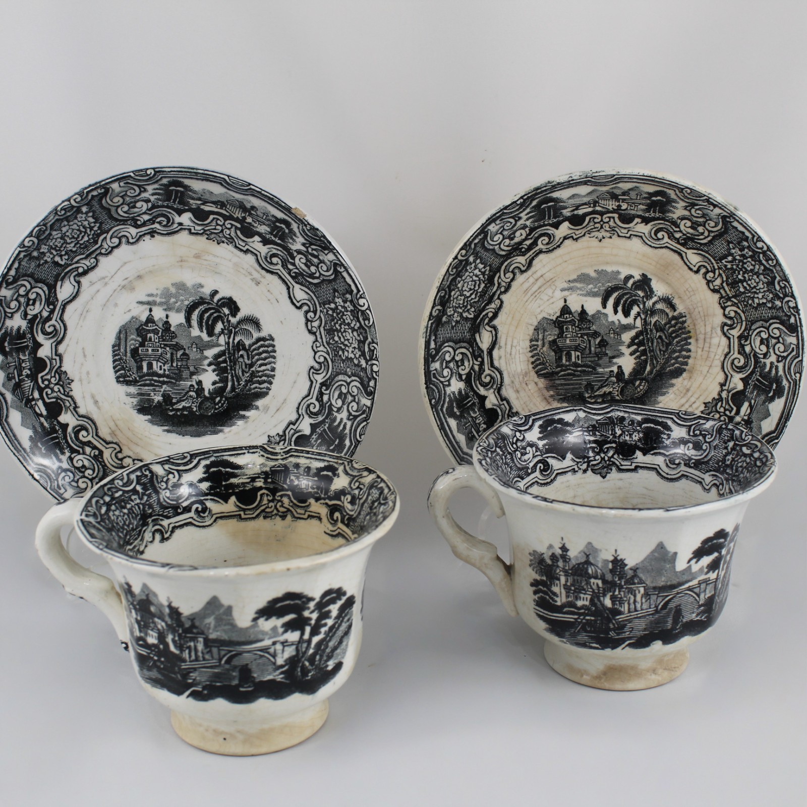 Antiguas TAZAS cafe Porcelana PICKMAN La Cartuja Sevilla - Serie Vistas c.1920