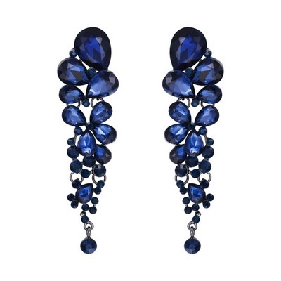 Crystal Rhinestone Vintage Stunning Costume Prom Teardrop Clip-on Earrings Sapph