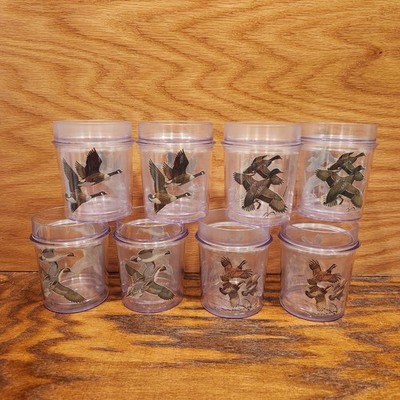 Vintage Thermo-Serv Plastic Mugs 8 Cup Set Goose Quail Mallard Pintail Duck MCM