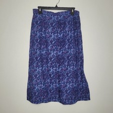Vintage 90s blue purple linen blend midi abstract floral print skirt size large