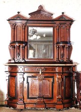 Phenomenal Marble Top Walnut Buffet Sideboard w/Ebony and Gold c1860