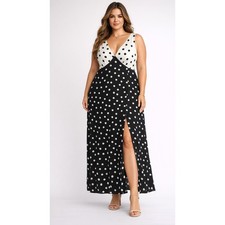 ASOS Linen V Neck Polka Dot Maxi Slip Sundress Women Plus 16 Tall New Mono Spot