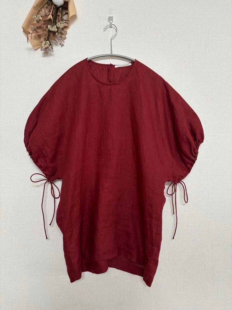 SOULEIADO Linen Gathered Sleeve Blouse Bordeaux Size 36