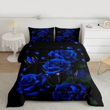 Blue Rose Bedding Set Kids Rose Floral Flower Comforter Set Garden Flower Com...