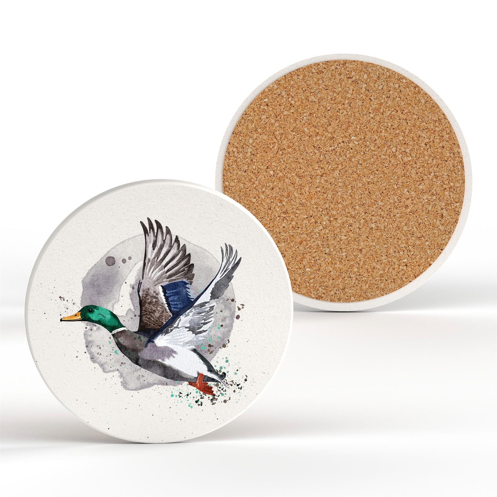 Duck Watercolour Artwork Decorative Ceramic Round Coaster