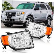 Headlights Assembly Pair for 2008 2009 2010 2011 2012 Ford Escape 08-12-Chrome