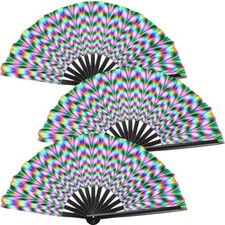 3 Pack Large Folding Hand Fan, Balck Chinese Kung Fu Tai Chi Fan Nylon-Cloth ...