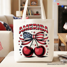 America Coquette Cherries Tote Bag, Patriotic 4th of July Gift Shopper