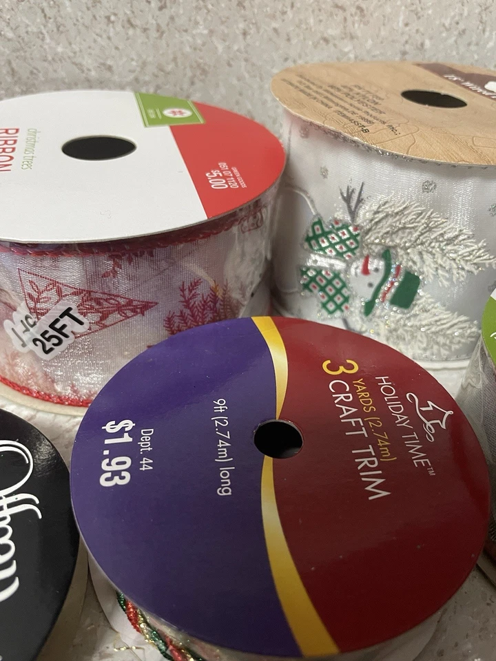 Christmas Holiday Ribbon Lot Of 14 Wired Satin Sheer Multi Sizes & Colors - Image 4 of 4