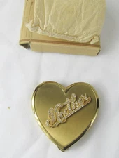 Superb Vtg Heart Shaped Powder Compact Rhinestones Floral Gold Tone 1940s Empty