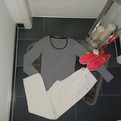 Set outfit M 40 42 Jeans Hose weiß Something Edwin Sweatpulli gestreift stretch 