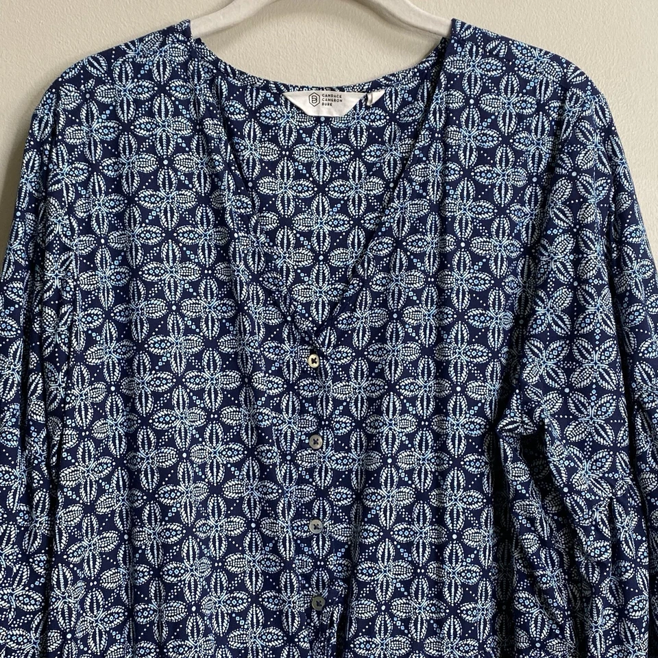 Candace Cameron Bure Midnight Printed Button-Front Tie Waist Dress Large Petite - Image 2 of 4