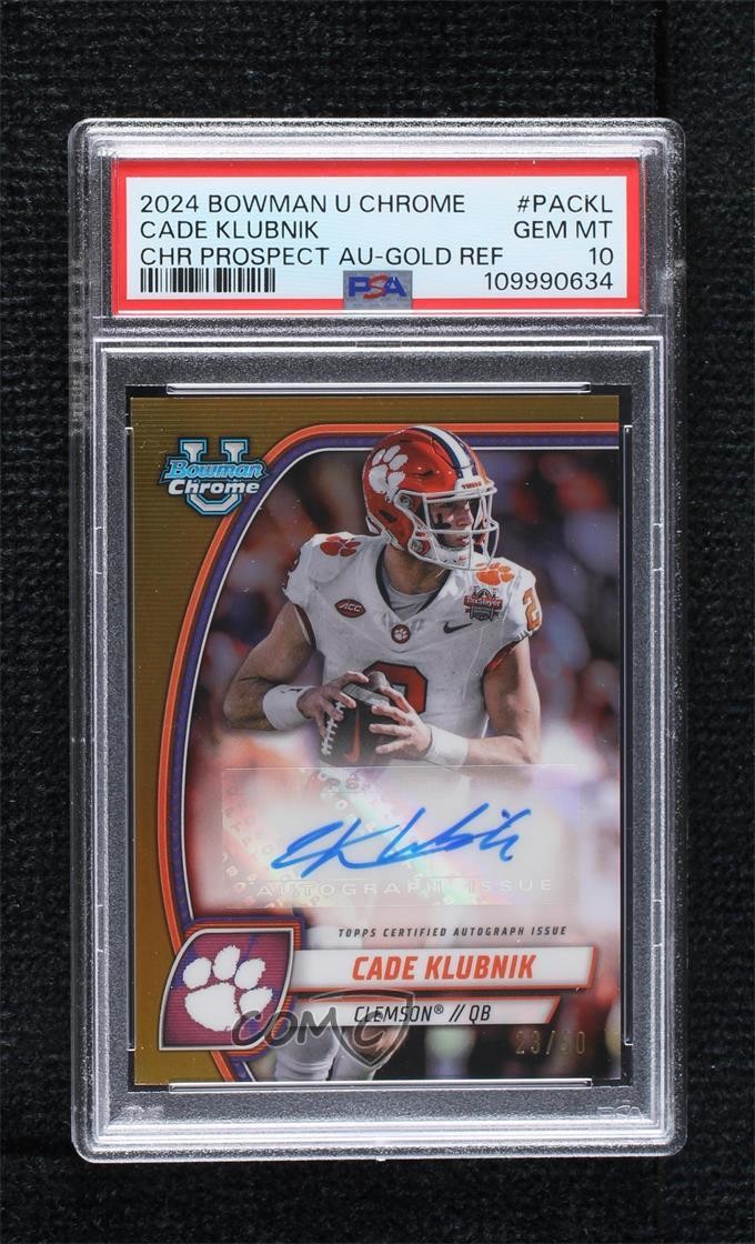 2024 Bowman U Chrome Prospect Gold Refractor 23/50 Cade Klubnik PSA 10 Auto 1fl4